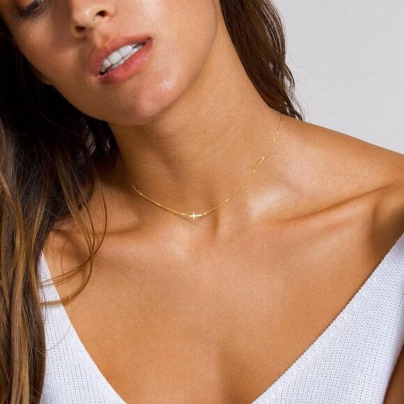 ⚡18K Gold Plated CZ Diamond Cross Women Stainless Steel Faith Pendant Necklace - Picture 5 of 5